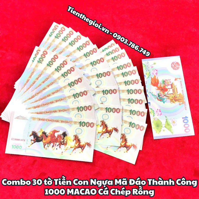 Combo 30 tờ Tiền Lưu Niệm 1000 Macao Mã Đáo Thành Công Cá Chép Rồng